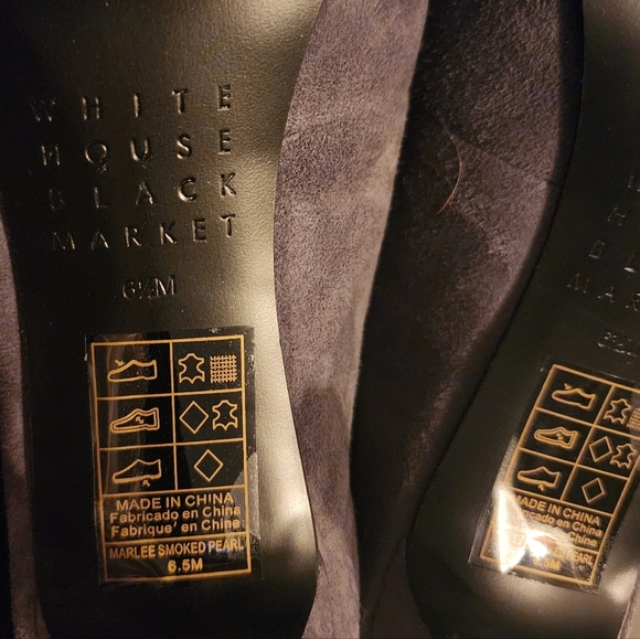 White House Black Market Open Toe Suede Gray Gem Buckle Booties size 6.5M - Picture 7 of 8